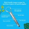imageGuruNanda Kids Tongue Scraper 2Pack with Travel Case Stainless Steel Aids in Fresh Breath  TravelFriendly Tongue Cleaner GreenPinkOrangePack of 2  Kids Spoon Shaped
