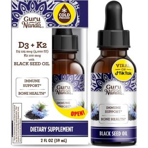 imageGuruNanda Black Seed Oil ColdPressed Nigella Sativa  Rich in Vitamin D3 5000 Units K2 ampamp E High Thymoquinone  Potent Antioxidant for Immune Support NonGMO 2 FlozSeed Oil
