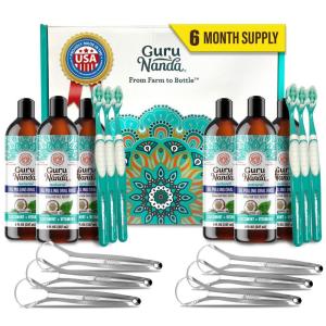 imageGuruNanda CocoMint Oil Pulling Mouthwash for Complete Oral Hygiene 7 Essential Oils ampamp Vitamins for Happy Teeth ampamp Gums ampamp Fresh Breath AlcoholFree 3X8 oz8 Fl Oz Pack of 6