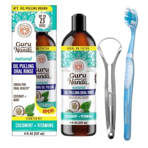 imageGuruNanda CocoMint Oil Pulling Mouthwash for Complete Oral Hygiene 7 Essential Oils ampamp Vitamins for Happy Teeth ampamp Gums ampamp Fresh Breath AlcoholFree 3X8 oz8 Fl Oz Pack of 1