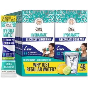 imageGuruNanda Hydramate Hydration Support Drink Mix  Electrolyte Powder Packets for Dehydration Exercise ampamp Energy  No Added Sweeteners NonGMO Natural Lemon Lime Flavor  48 Count 056 oz Each48 Servings Pack of 1