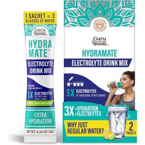 imageGuruNanda Hydramate Hydration Support Drink Mix  Electrolyte Powder Packets for Dehydration Exercise ampamp Energy  No Added Sweeteners NonGMO Natural Lemon Lime Flavor  48 Count 056 oz Each2 Servings Pack of 1