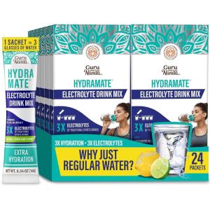 imageGuruNanda Hydramate Hydration Support Drink Mix  Electrolyte Powder Packets for Dehydration Exercise ampamp Energy  No Added Sweeteners NonGMO Natural Lemon Lime Flavor  48 Count 056 oz Each24 Servings Pack of 1
