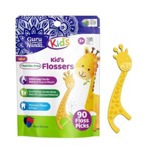 imageGuruNanda Kids Butter On Gums Cute Giraffe Toothbrush with Tongue Scraper ampamp Cover  Super Soft Bristles for Gentle Cleaning Ergonomic Handle Age 190 Count  Floss