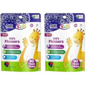 imageGuruNanda Kids Butter On Gums Cute Giraffe Toothbrush with Tongue Scraper ampamp Cover  Super Soft Bristles for Gentle Cleaning Ergonomic Handle Age 1Floss Picks