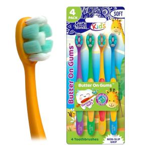 imageGuruNanda Kids Toothbrush with Suction Cup ampamp Fun Animal Designs  Soft Bristles for Healthy Gums NonSlippery ampamp MessFree Toothbrush 3 Age 4 CountButter on Gums Toothbrush