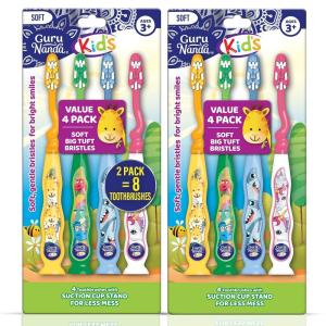 imageGuruNanda Kids Toothbrush with Suction Cup ampamp Fun Animal Designs  Soft Bristles for Healthy Gums NonSlippery ampamp MessFree Toothbrush 3 Age 4 CountMulti Colored