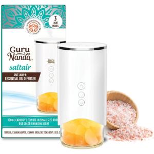imageGuruNanda Saltair Lamp Essential Oil Diffuser ampamp Humidifier Aromatherapy Mist with Changing Light  Himalayan Salt  White  100mL