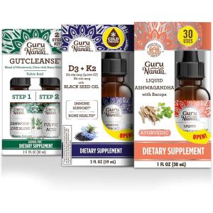 imageGuruNanda Total Wellness Boost with Liquid Ashwagandha Black Seed Oil ampamp GutCleanse  Helps with Immunity and Mind Care