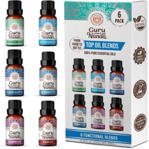 imageGuruNanda Essential Oil Blends Set of 6  Natural Essential Oil Set Aromatherapy Oil Blends for Diffusers  Breathe Easy Tranquility Harmony Calming Sleep Relaxation ampamp ThriveBlends EO  6 Pack