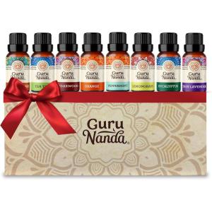 imageGuruNanda Set of 8 Essential Oils 15ml x 8 100 Pure Aromatherapy Oils for Diffuser Massage Candle Making Lavender Peppermint Eucalyptus Orange Lemongrass Cedarwood Tea Tree Frankincense