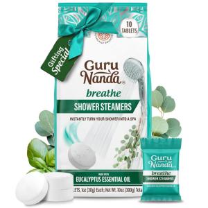 imageGuruNanda Tranquility Shower Steamers for Aromatherapy 10 Pack Relaxation Gifts for Women ampamp Men Essential Oils Stress Relief Home Spa ampamp Self CareBreathe Eucalyptus
