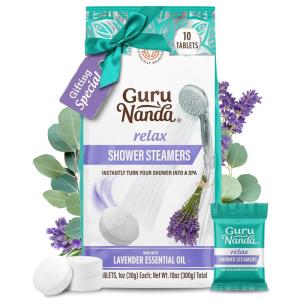imageGuruNanda Tranquility Shower Steamers for Aromatherapy 10 Pack Relaxation Gifts for Women ampamp Men Essential Oils Stress Relief Home Spa ampamp Self CareRelax Lavender