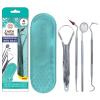imageGuruNanda Professional Stainless Steel Dental Kit with Tongue Scraper Dental Mirror Scaler ampamp Gum Stimulator  4 Piece Tools Set1 Count Pack of 4