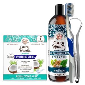 imageGuruNanda Advanced Oil Pulling with Tongue Scraper ampamp Teeth Whitening Strips  7 Treatments with 14 Strips  EnamelSafe Strips for Sensitive Teeth