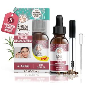 imageGuruNanda Natural Castor Oil Eyelash Enhance Serum with Rosemary Oil  Brush Applicator ampamp 5 Pipettes Helps Natural Hair Growth for Eyebrows ampamp Beards 2 Fl Oz