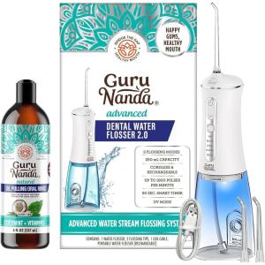 imageGuruNanda Oil Pulling 8 Fl Oz100 Pure Blend of Coconut with Essential Oils ampamp Advanced Dental Water Flosser 20  Cordless ampamp Portable