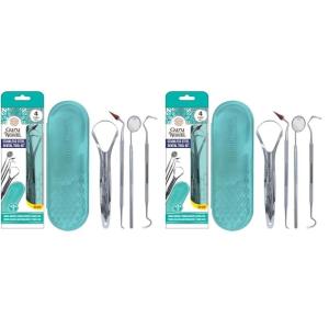 imageGuruNanda Professional Stainless Steel Dental Kit with Tongue Scraper Dental Mirror Scaler ampamp Gum Stimulator  4 Piece Tools Set1 Count Pack of 8
