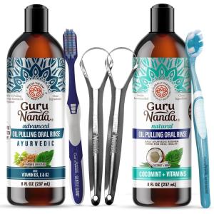imageGuruNanda Advanced Oil Pulling ampamp Coconut Oil Pulling Bundle with Toothbrush Tongue Scraper  for Happy Teeth ampamp Gums ampamp Bad Breath