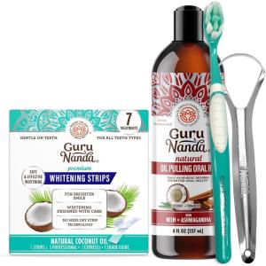 imageGuruNanda Ashwagandha Oil Pulling 8 Fl Oz  100 Pure Blend of Coconut with Essential Oils ampamp Vitamins and Teeth Whitening Strips 7 Treatments