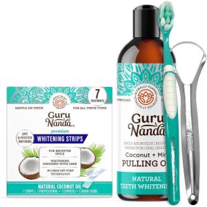 imageGuruNanda Coconut Oil Dental Care Whitening Strips  Oil Pulling  Helps Brighten Teeth Freshen Breath Healthy Gums  14 Strips  8oz for Complete Oral Care