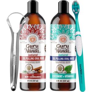imageGuruNanda Coconut Oil Pulling and Ashwagandha Oil Pulling Promotes Fresh Breath and Happy Gums 7 Essential Oils ampamp Vitamins for Healthy Teeth ampamp Gums AlcoholFree