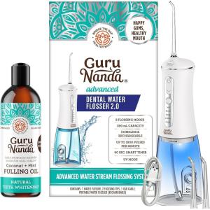 imageGuruNanda Coconut ampamp Peppermint Oil Pulling 8 Fl Oz100 Pure Blend of Coconut with Essential Oils ampamp Advanced Dental Water Flosser 20  Cordless ampamp Portable