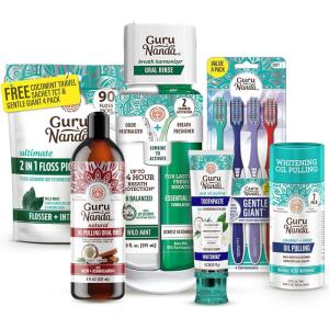 imageGuruNanda Gum Hygiene Makeover Kit with Ashwagandha ampamp Cocomint Travel Size Oil Pulling Neem Toothpaste Breath Harmonizer Mouthwash 2in1 Floss Picks ampamp Whitening Toothbrushes