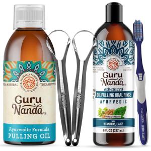 imageGuruNanda Original Oil Pulling Oil Fluoride Free Vegan Natural Mouthwash ampamp Advanced Formula Oil Pulling  Natural Coconut Oil Mouthwash with Essential Oils