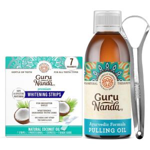 imageGuruNanda Original Oil Pulling with Tongue Scraper ampamp Teeth Whitening Strips  7 Treatments with 14 Strips  EnamelSafe Strips for Sensitive Teeth