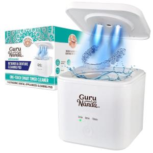 imageGuruNanda Retainer ampamp Denture Cleaning Pod  Ultrasonic 45kHz ampamp UV Light Cleaner 3 Modes for Retainers Dentures Brushes ampamp Teeth Cushions
