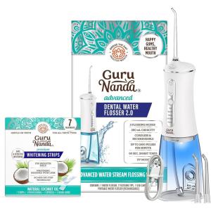 imageGuruNanda Teeth Whitening Strips 7 Treatments  EnamelSafe Strips for Sensitive Teeth ampamp Advanced Dental Water Flosser 20  Cordless ampamp Portable