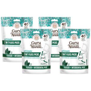 imageGuruNanda 2 in 1 Dental Floss Picks  NonSlip Grip Handle Slide Easy No Break or Shred Flosser  Complete Oral Care with Interdental Pick for Healthy Teeth ampamp Gums  Mint Flavor 90 Count 1 Pack40 Count  Pack of 4