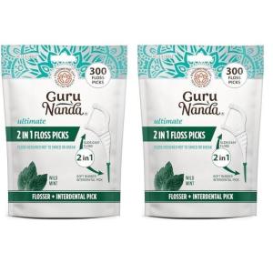 imageGuruNanda 2 in 1 Dental Floss Picks  NonSlip Grip Handle Slide Easy No Break or Shred Flosser  Complete Oral Care with Interdental Pick for Healthy Teeth ampamp Gums  Mint Flavor 300 Count 1 Pack300 Count Pack of 2