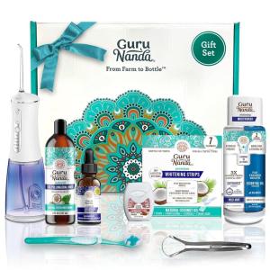 imageGuruNanda 7Step Regimen 10  Oil Pulling Toothbrush Tongue Scraper Floss Water Flosser Mouthwash Whitening Strips for Complete Oral Care Pack of 8