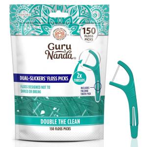 imageGuruNanda Dual Slickers Floss Picks  Double Threaded Dyneema Dental Floss with Foldable Toothpick for Effective Plaque Removal  Unflavored 150 Ct150 Count