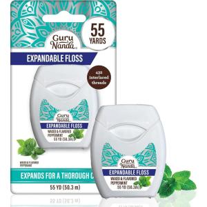 imageGuruNanda Expandable Waxed Dental Floss for Gentle Deep Cleaning Wide Teeth Flossing  Cinnamon Flavor  55 YardsPeppermint