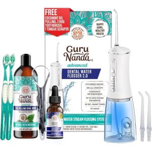 imageGuruNanda Gums of Steel Kit  Advanced Dental Water Flosser UV Mode Concentrated Mouthwash Cocomint Pulling Oil Butter on Gums Toothbrush ampamp Tongue Scraper for Happy Gums