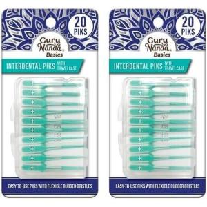 imageGuruNanda Interdental Picks with Travel Case  Floss Tooth Pick for Teeth Cleaning  Flexible Rubber Bristles  20 Picks20 Count Pack of 2