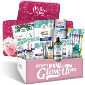 imageGuruNanda Mamas Glow Up Kit Gifting Essential for Mothers Day with Oil Pulling Toothbrush ampamp Toothpaste Mouthwash Water Flosser Whitening Strips ampamp Pen Magnesium Spray