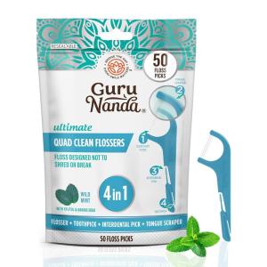 imageGuruNanda Quad Clean Floss Picks 4in1 with Tongue Scraper Interdental Pik ampamp Toothpick NonShred Dyneema Thread with Xylitol ampamp Baking Soda 300 ct50 Count