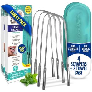 imageGuruNanda Tongue Scraper for Adults 4Pack with Travel Case 420 Medical Grade Stainless Steel Aids in Fresh Breath ampamp Oral Care  TravelFriendly