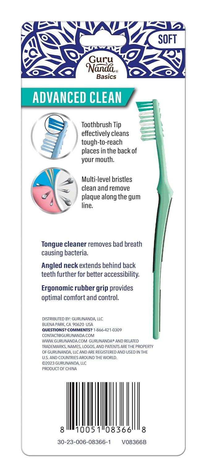 imageGuruNanda Advanced Clean Toothbrush with Tongue Cleaner  Soft Bristles for Sensitive Teeth ampamp Gums  Assorted Colors Pack of 6