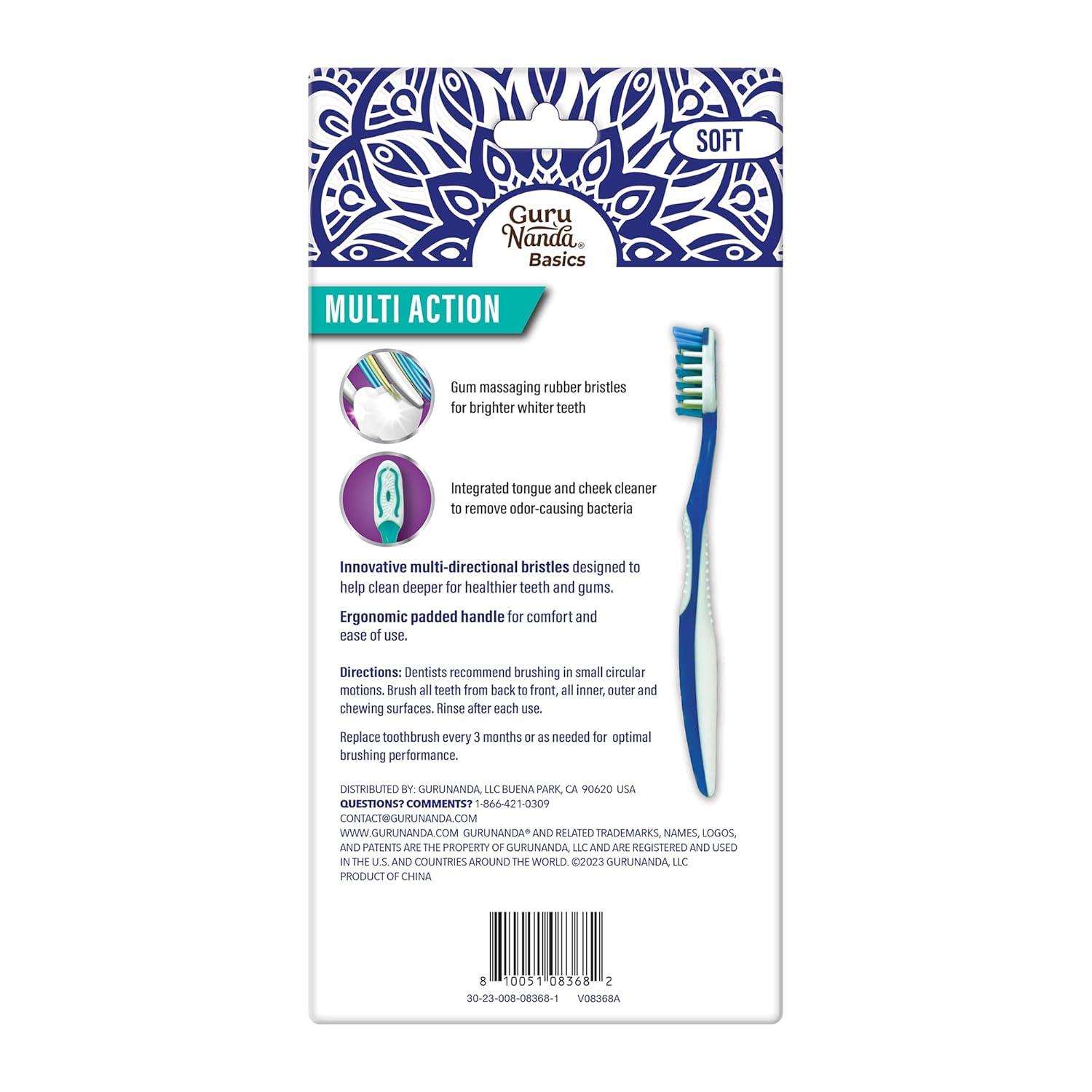 imageGuruNanda MultiAction Toothbrush with Tongue Cleaner  Soft Bristles for Sensitive Teeth ampamp Gums  Assorted Colors Pack of 8