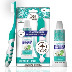 imageGuruNanda Folding Toothbrush with Builtin Cover ampamp Toothpaste with Hydroxyapatite Perfect for Travel Compact ampamp Portable OnThego  Soft Bristles ampamp Ergonomic Handle for Adults ampamp Kids 1 Count