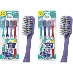 imageGuruNanda Gentle Giant Toothbrush with Dual Action Flossing Spiral Bristles NonSlip Ergo Dexa Grip Helps in Teeth Whitening BPA Free 4 Count4 Count Pack of 2