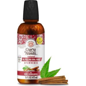 imageGuruNanda Ashwagandha Oil Pulling with Neem ampamp Roman Chamomile for Fresh Breath and Happy Gums Alcohol ampamp FlourideFree Essential Oil Oral Rinse with Toothbrush ampamp Tongue Scraper 8 Oz16 Fl Oz Pack of 1
