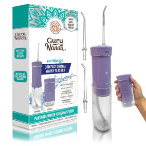 imageGuruNanda Compact Water Dental Flosser Portable Travel Size Oral Irrigator Flosser with Collapsible 180 ml Tank Smart Timer 4 Flossing Modes TSAApproved  BlackLavender