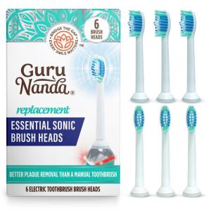 imageGuruNanda Essential Sonic Replacement Brush Heads Compatible with Pressure Sensor Sonic Toothbrush Handles Soft Bristles for Effective Cleaning  Pack of 6