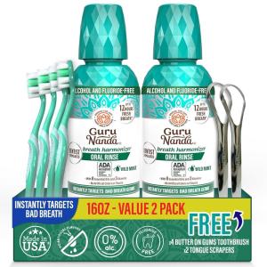 imageGuruNanda Fresh Breath Mouthwash ADAAccepted Alcohol ampamp FluorideFree Sodium Chlorite Essential Oils ampamp Vitamins 12Hrs Fresh Breath Wild Mint 16 oz  2 Pack